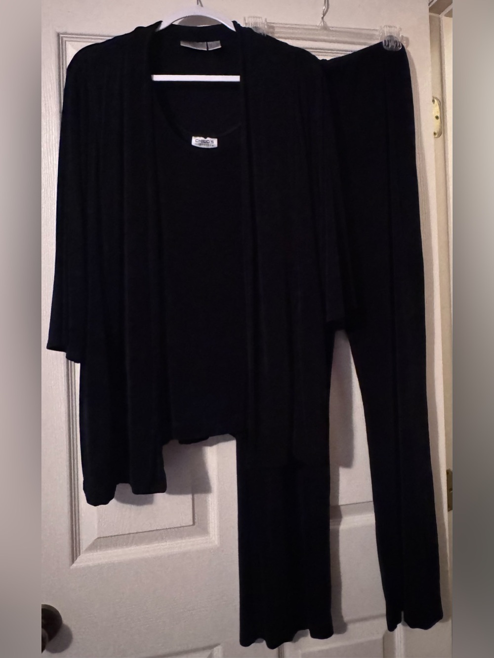 Chico's Black Three Piece Open-Front Cardigan, Tank Set includes Pants too